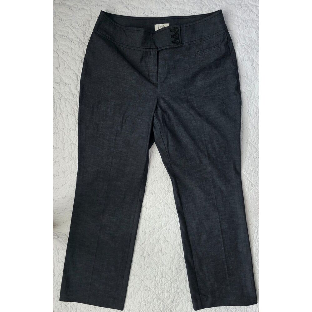 LOFT Womens 8 Wide Leg Trousers Grey Heathered Linen Look Y2K Work Pants